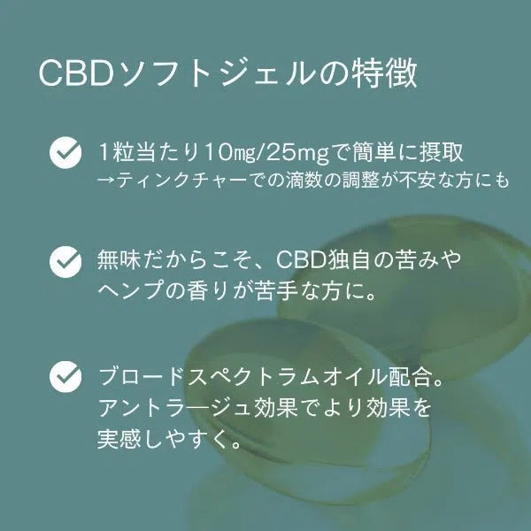 CBDオイルソフトジェルカプセル 10mg / 25㎎の特徴